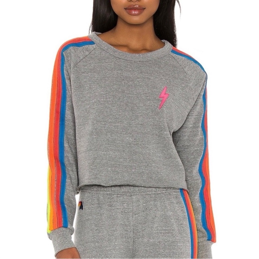 Aviator Nation Gray Sweatshirt with Multicolor Stripes